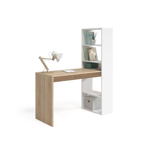 Skrivbord med hyllor i vitt och ek, 120 x 53 x 144 cm