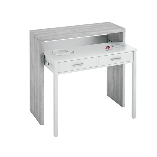 Rulningskonsolbord i hvid og beton, 99 x 36 x 88 cm