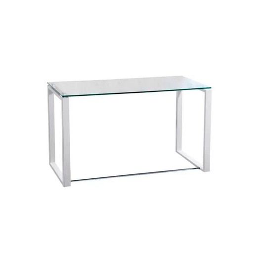 Escritorio de cristal en transparente y blanco, 100 x 50 x 73 cm | Benetto