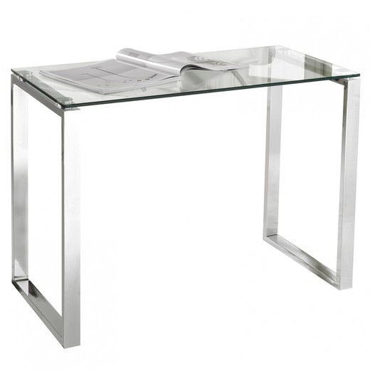 Transparenter/silberner Glas- und Metallschreibtisch, 100 x 50 x 73 cm | Benedikt