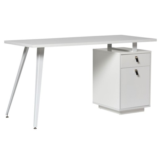 Mat wit houten bureau en metalen structuur, 140 x 60 x 76 cm