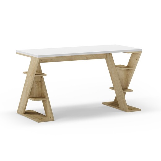 Wit en natuurlijk houten bureau, 137 x 60 x 75,7 cm | Vlinder