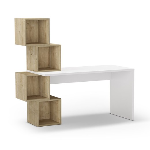 Escritorio de madera en blanco y natural, 153,5 x 60 x 143 cm | Cubik