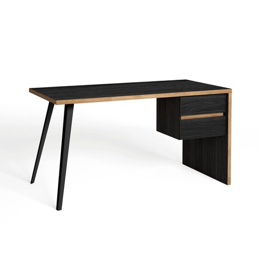 Zwart en natuurlijk houten bureau, 136,3 x 68,6 x 75 cm | Rivier