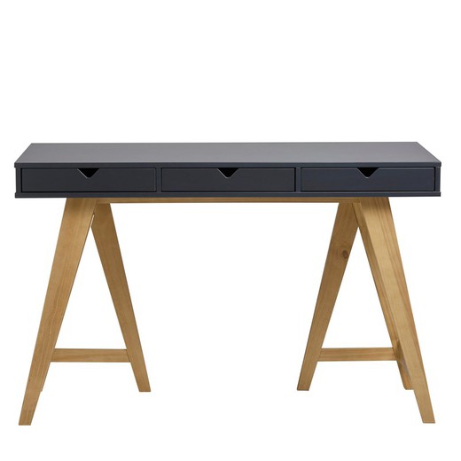 Bureau en bois gris anthracite et structure en pin, 120 x 60 x 77 cm