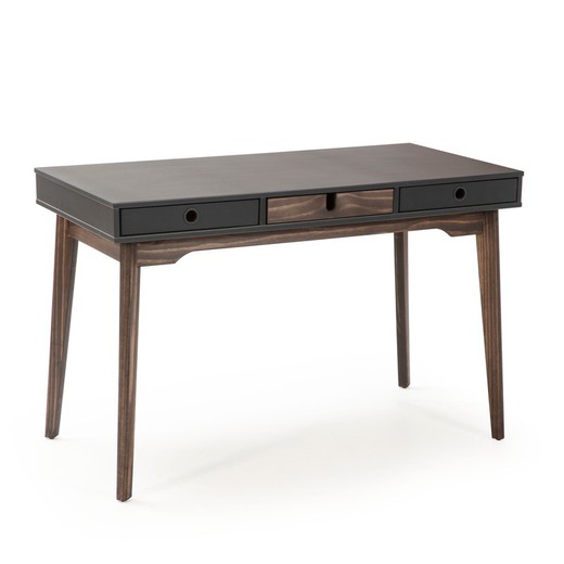 Antracietgrijs houten bureau en grenen frame, 120 x 60 x 77 cm