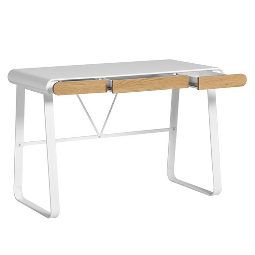 Wooden desk and white metal structure, 110 x 55 x 76 cm