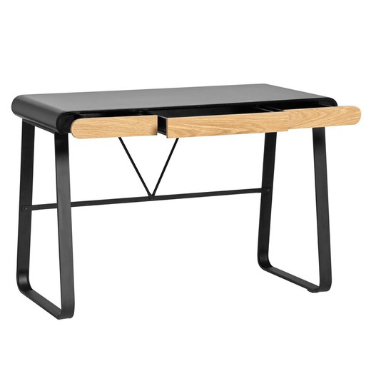 Träskrivbord och svart metallram, 110 x 55 x 76 cm