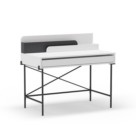 Wood and metal desk in white and anthracite, 113 x 60 x 97 cm | Lilac