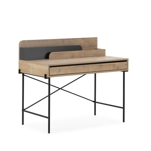 Bureau van hout en metaal in naturel en zwart, 113 x 60 x 97 cm | Lila