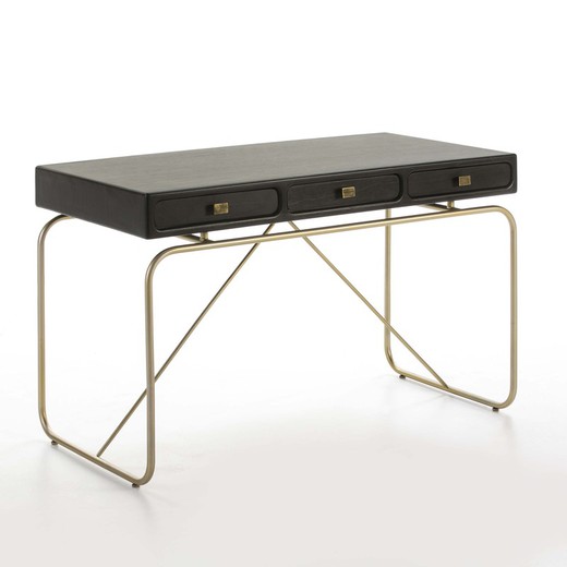 Gold metal and wood desk, 120x60x76 cm