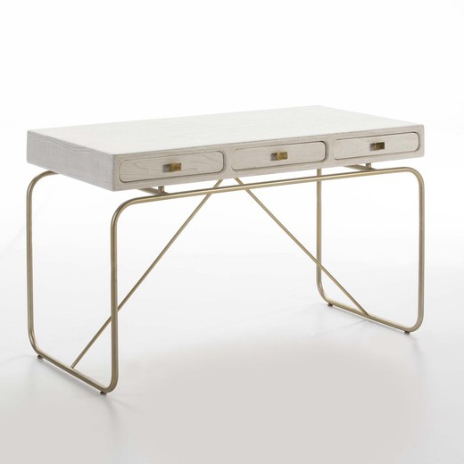 Guldmetal og træ skrivebord, 120x60x76 cm