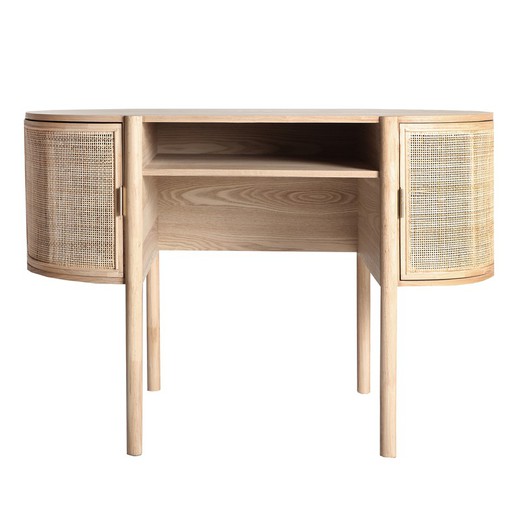Ikla desk in DM wood, ash wood and natural rattan, 120 x 61 x 80 cm