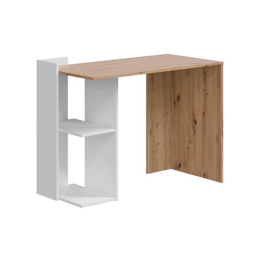 Vendbart skrivebord i natur/hvidt træ, 100 x 52 x 78 cm | KENYA