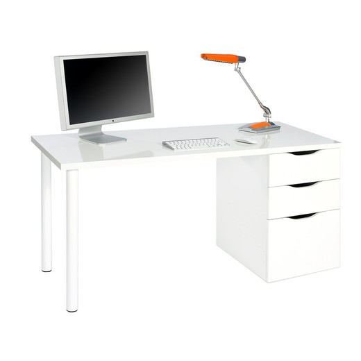 Vendbart skrivebord i hvidt, 138 x 60 x 74 cm