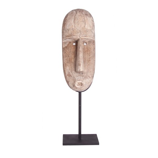 Scultura con maschera in legno tropicale, 40x30x150cm