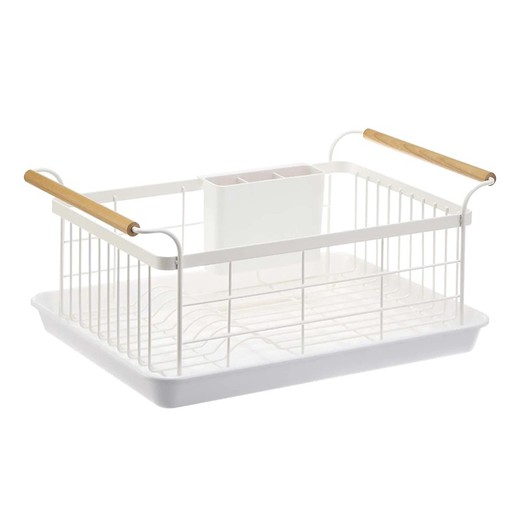 Steel dish drainer in white and natural, 47 x 33.5 x 20 cm | Tosca