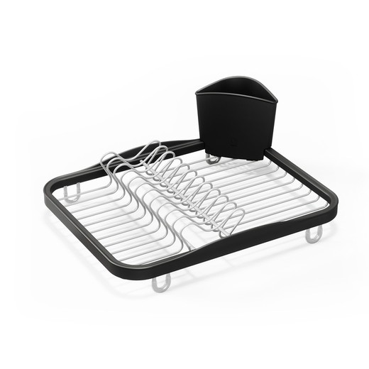 Escorredor de pratos em aço preto e prata, 36 x 28 x 14 cm | afundando