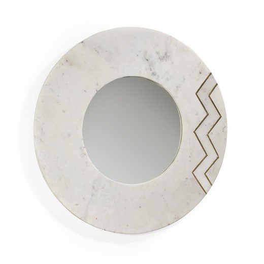 Miroir 69x2x69 cristal / marbre blanc / métal doré