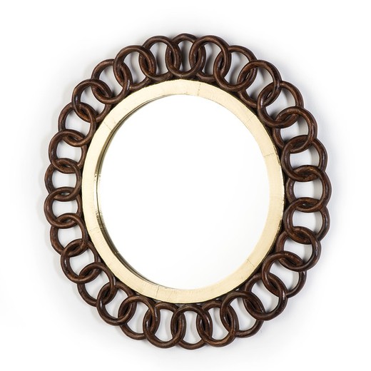 Espejo de cristal, estaño dorado y madera marrón 91x3x91 cm