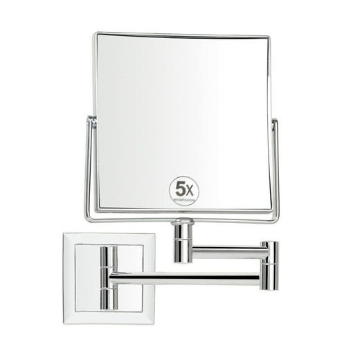 Espejo cuadrado extensible x5 aumentos de cromo, 27x26,5x3 cm