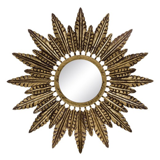 Glass and wood mirror in gold, 90 x 1.75 x 90 cm