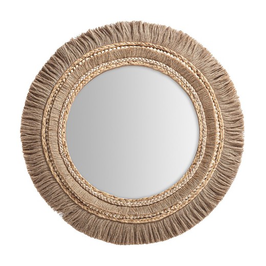 Mirror made of natural fibers and glass in natural color, 74 x 3 x 74 cm | Lebork