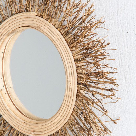 Espelho de parede de bambu e espelho natural, Ø33x5 cm.