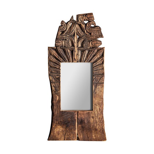 KUHAL Spiegel van mangohout en natuurlijke spiegel, 28x3x61 cm.