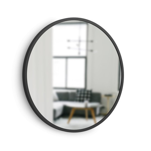 Round glass and wood mirror in black, Ø 46 x 3 cm | Hub