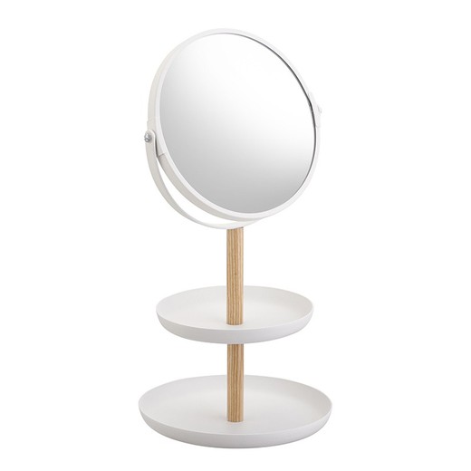 Specchio cosmetico in acciaio e specchio in bianco e naturale, 17,5 x 16 x 33 cm | Tosca