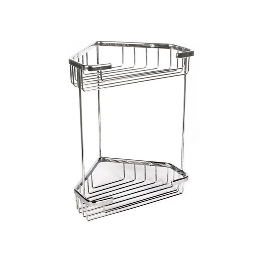 Brass shower corner shelf in silver, 17.5 x 18 x 26.5 cm