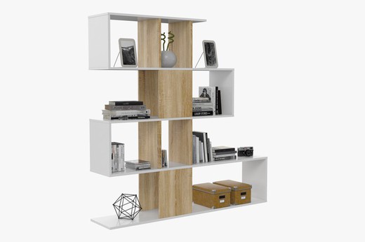 Shelf 5 shelves with oak and white finish, 145 x 29 x 145 cm