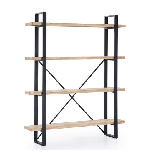 Estantería alta de roble y metal en natural claro y negro, 150 x 30 x 180 cm | Plank