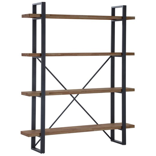 Tall oak and metal shelf in dark natural and black, 150 x 30 x 180 cm | planks