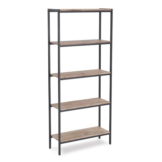 Tall oak and metal shelf in natural and black, 80 x 28 x 180 cm | Jack