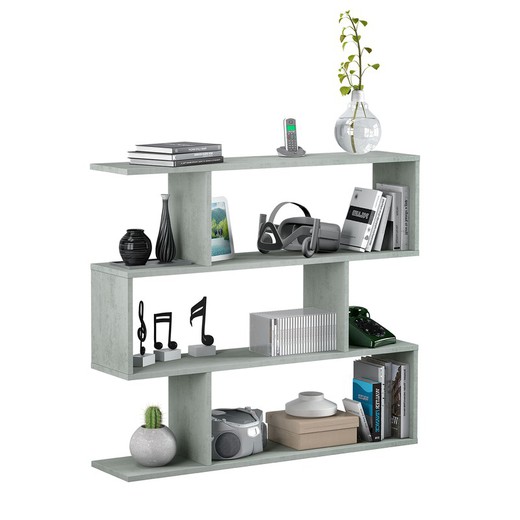 Low shelf with 4 shelves, concrete finish, 110 x 25 x 97 cm