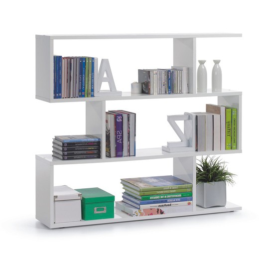 Low shelf with 4 shelves in gloss white, 110 x 25 x 97 cm