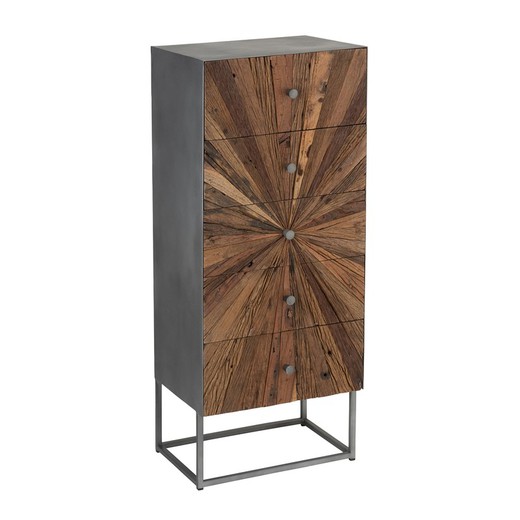 Συρταριέρα με 5 συρτάρι από σίδηρο και γκρι Shanil/φυσικό ξύλο, 45'5x37x110 cm