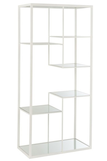 White/Mirrored 5-Tier Metal and Glass Shelf, 82x42.5x177 cm