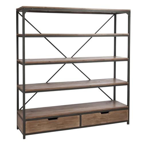 Wooden shelf with 5 shelves and two drawers, 178x45x190 cm