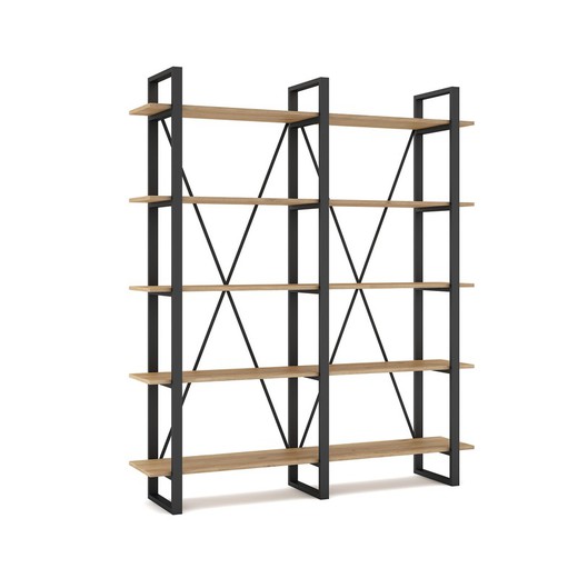 Wooden shelf in black and natural, 150 x 34.5 x 180 cm | revive
