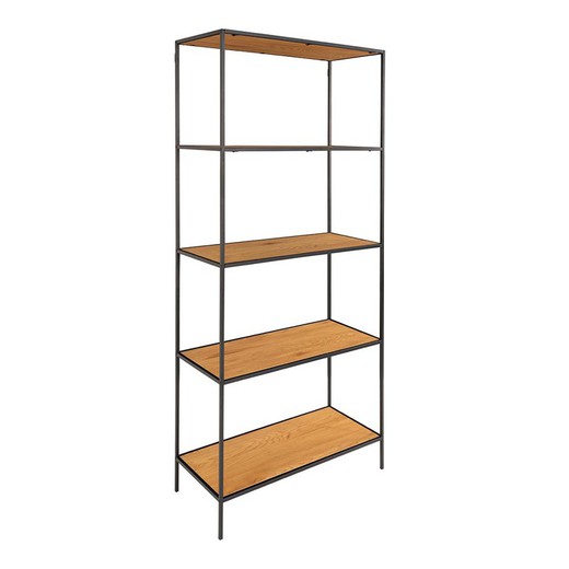 Wooden and steel shelving unit in black and oak, 80 x 36 x 170 cm | Vita