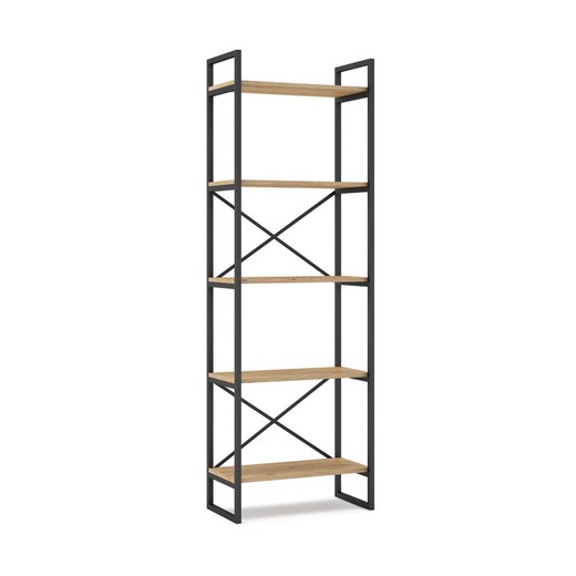 Metal and wood shelving in black and natural color, 58 x 30 x 175 cm | Dusan