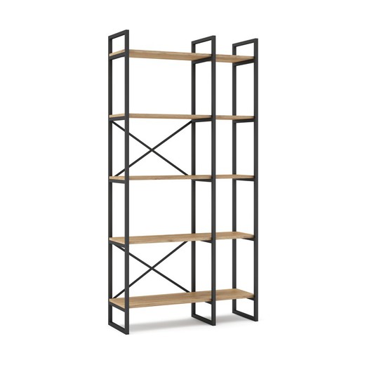 Metal and wood shelving in black and natural color, 87.5 x 30 x 175 cm | Dusan