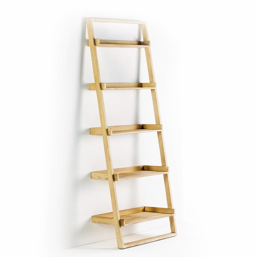 Estantería escalera de madera en blanco velado con 5 estantes, 75x35x190 cm  — Qechic