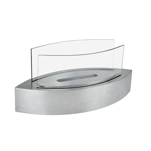 Steel and Glass Bioethanol Stove in Silver, 50.8 x 20.3 x 23 cm | Fuji
