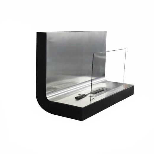 Stål og glas bioethanol brændeovn i sølv, 80 x 35 x 50 cm | Thera