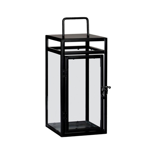 Lampion z metalu i czarnego szkła, 15 x 5 x 35 cm