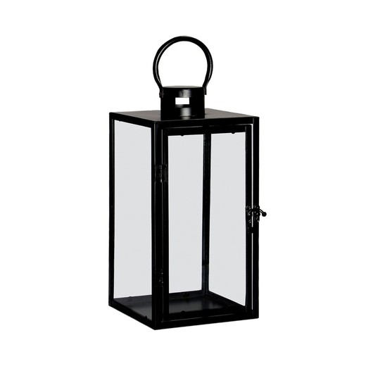 Lampion z metalu i czarnego szkła, 17 x 17 x 42 cm
